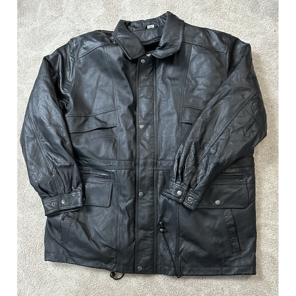 Excelled Mens Collection Black Genuine Leather Jacket Men's 2XL Pockets Flaps